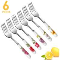 Cheap Serve Fork 6Pcs Restaurant Dinner Fork Ceramic Floral China Bone Handle Flatware Porcelain Handle Stainless Steel Cutlery