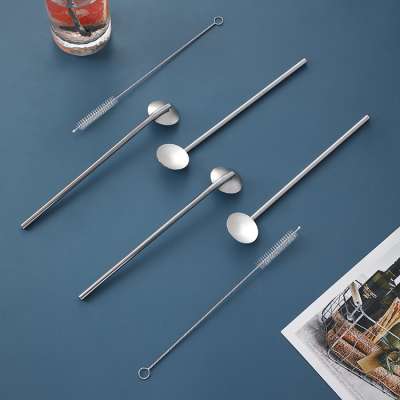 2020 New product 14pcs stainless steel stirrer reusable straw spoons metal long drinking straws