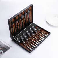 24 Piece Cutlery Set Restaurant Flatware Stainless Steel Spoon Forks Knives 24Pcs Set Black Cutlery Set