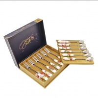 Christmas Gift Box 12Pcs Coffee Spoon Set Tea Spoon Stainless Steel Spoon Fork Set Ceramic Handle Cutlery Set