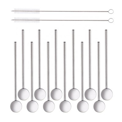 12 pcs Stainless Steel Spoon Straw with Straw Brush For Home