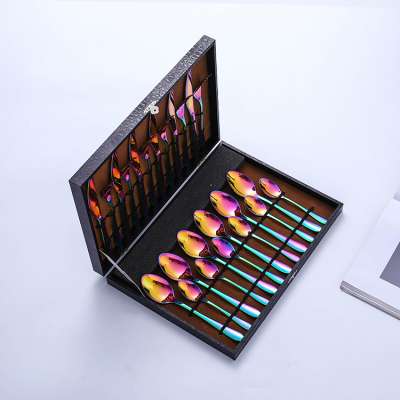 24Pcs Iridescent Tableware Gift Box Kitchen Dinner Set Stainless Steel Fork Spoon Knife Colorful Cutlery Flatware Sets