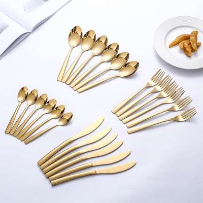 Wholesale Gold Plated Custom Royal Dinner Serving Gift Reusable Stainless Steel Knife Fork Spoon Set Cutlery Flatware Sets