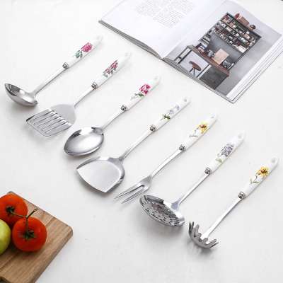 Ceramic Handle Design Stainless Steel Cooking Utensil Set Hot Sale Kitchen Utensils